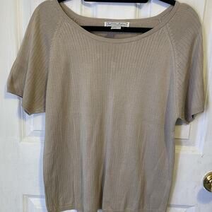 Vintage Stephanie Andrews Silk Luxury Women XL Short Sleeve Knit Top Shirt Green